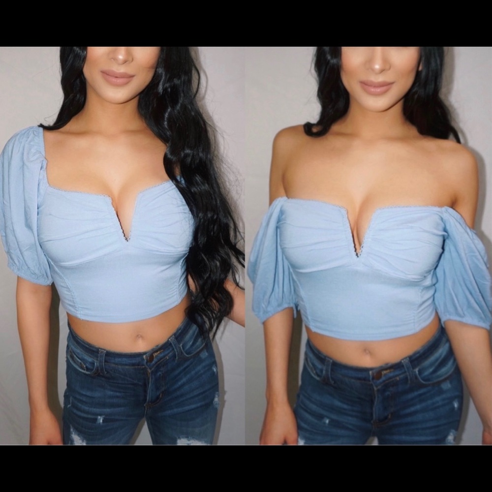 Baby Blue Puffer Crop Top